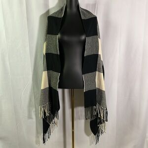 J. Crew Factory Black & White Buffalo Check Plaid Fringe Poncho Cape